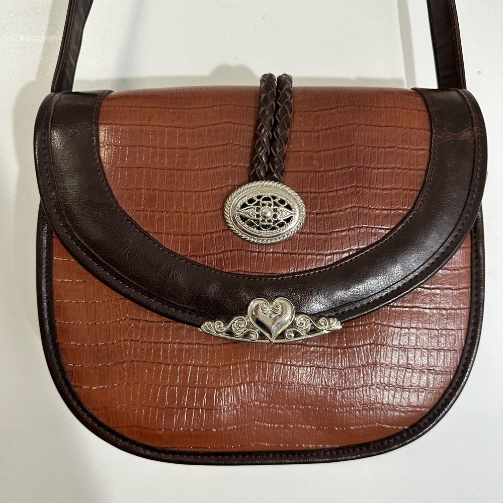 Brown vintage Genuine leather purse Handbag Brighton? Embossed Crocodile, Hearts
